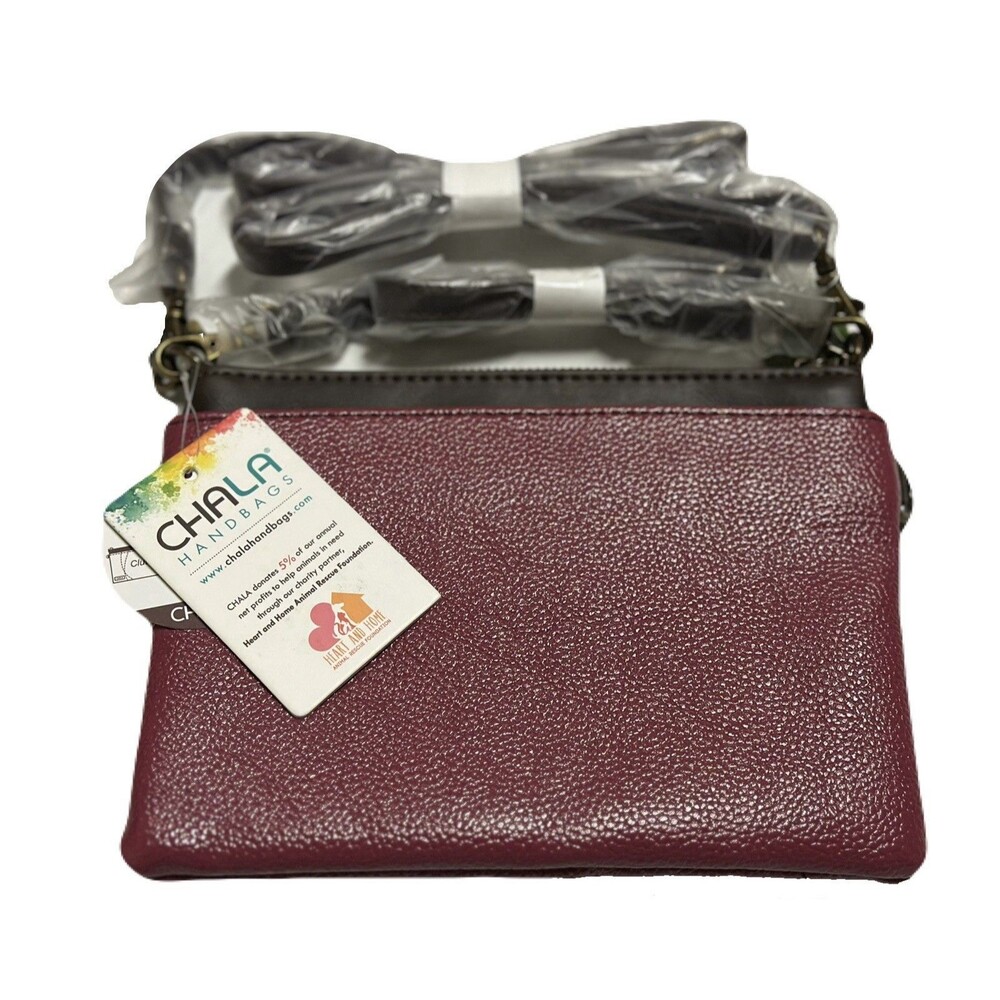 NEW Chala Elephant Convertible Crossbody Purse Clutch Dark Pink Vegan Leather - Picture 8 of 8